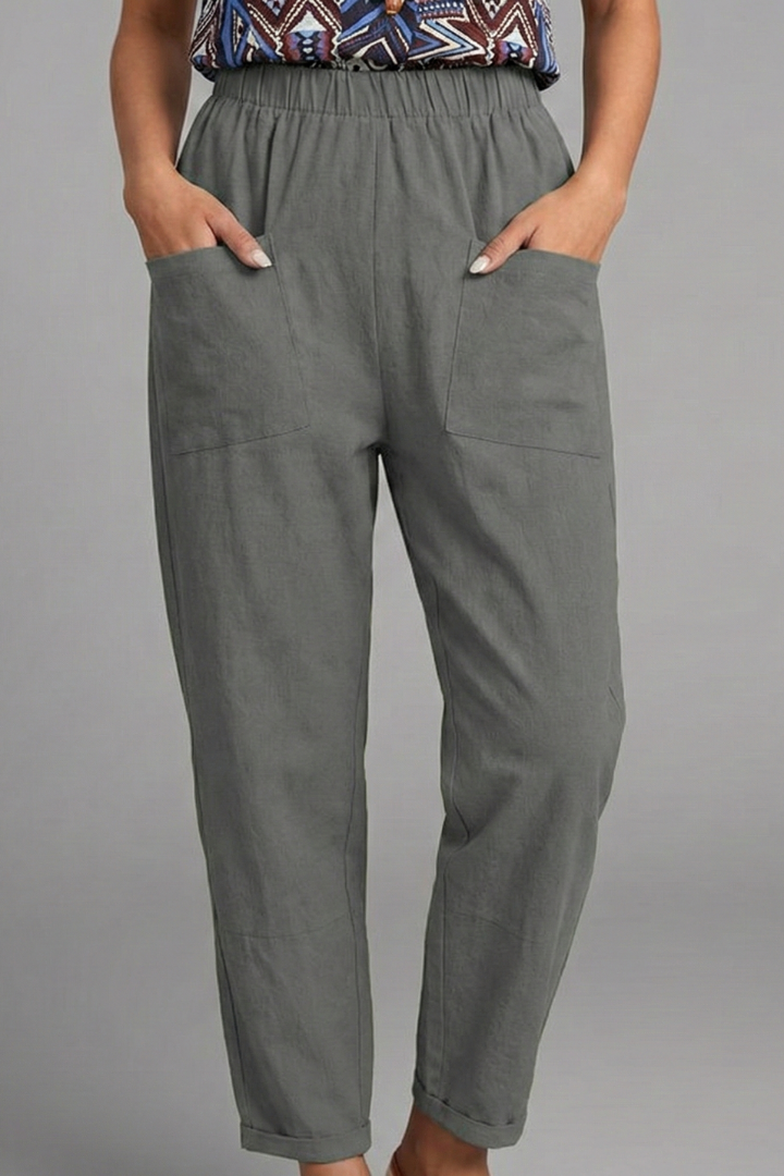 Women's Elastic Waist Trousers - Tapered Ankle Pants Pockets