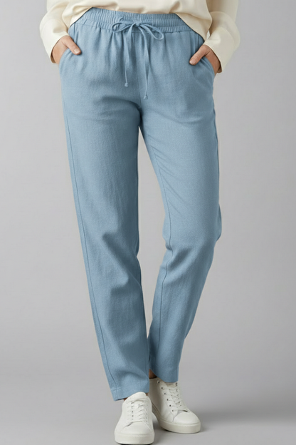 Women's Elastic Waist Trousers - Tapered Ankle Pants Pockets