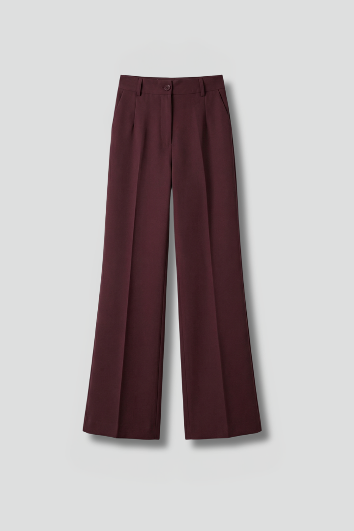 Women's High Waist Straight Leg Trousers - Pull-On Stretch