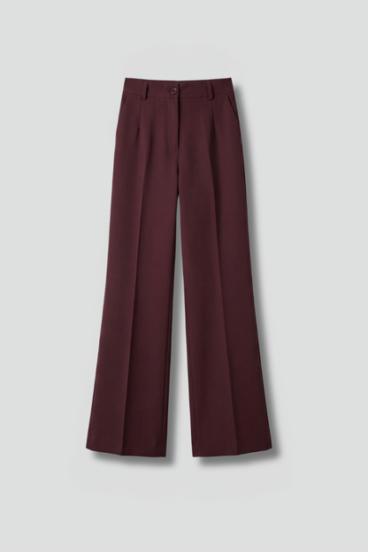 Women's High Waist Straight Leg Trousers - Pull-On Stretch