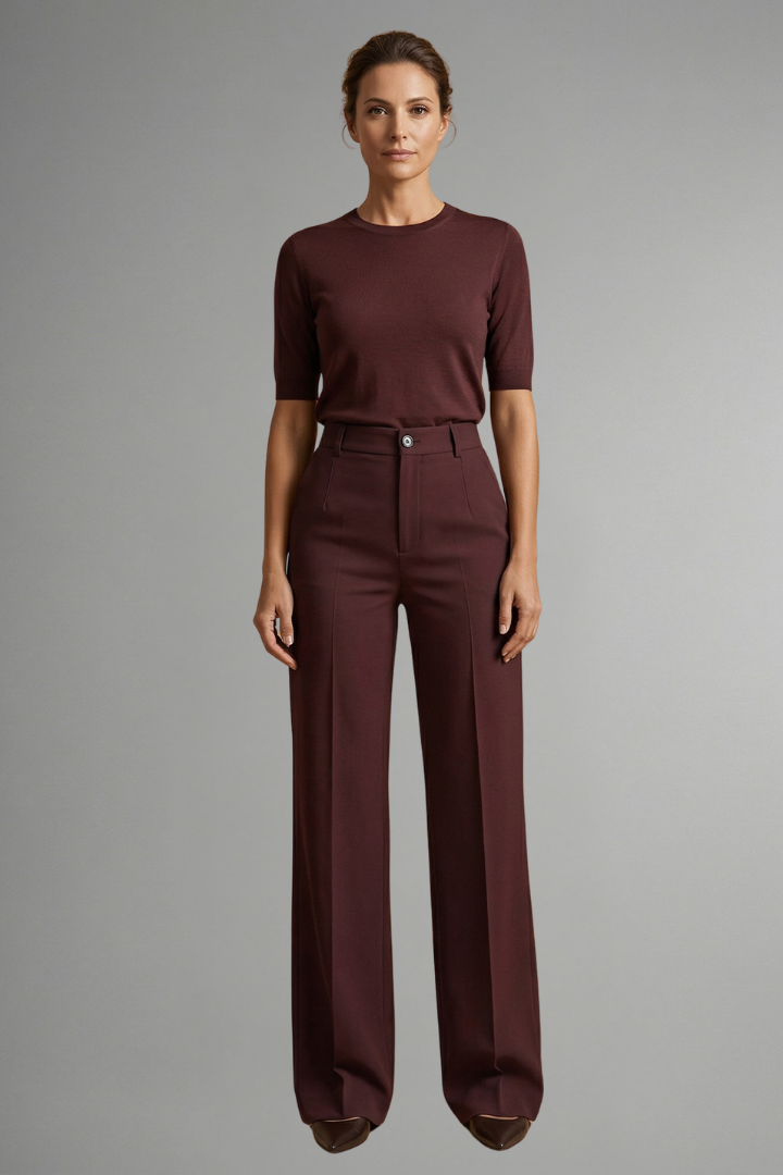 Women's High Waist Straight Leg Trousers - Pull-On Stretch