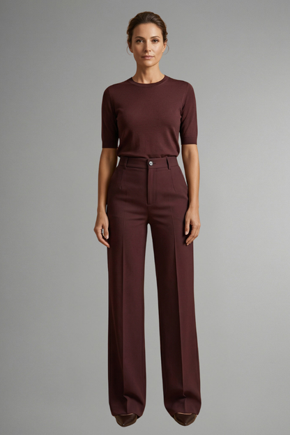 Women's High Waist Straight Leg Trousers - Pull-On Stretch