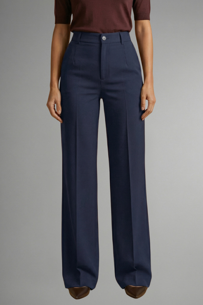 Women's High Waist Straight Leg Trousers - Pull-On Stretch