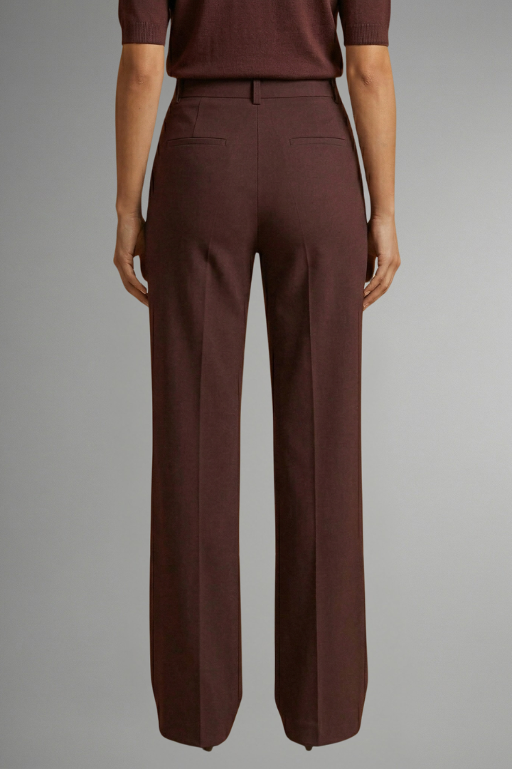 Women's High Waist Straight Leg Trousers - Pull-On Stretch