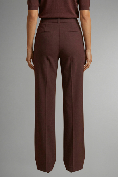 Women's High Waist Straight Leg Trousers - Pull-On Stretch