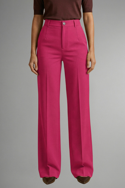 Women's High Waist Straight Leg Trousers - Pull-On Stretch