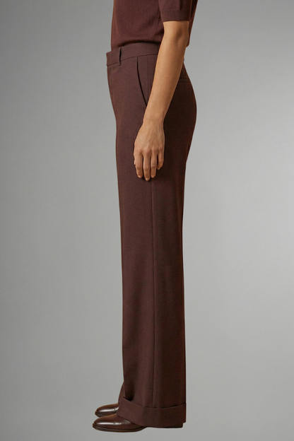 Women's High Waist Straight Leg Trousers - Pull-On Stretch