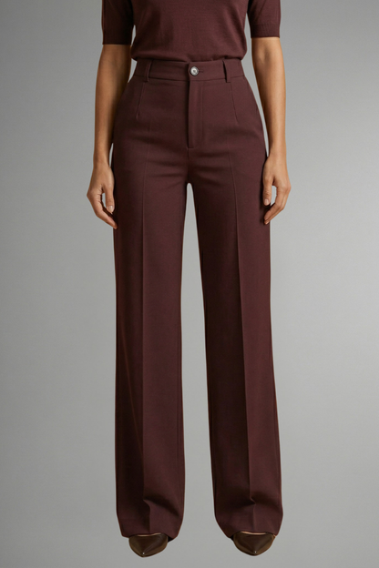 Women's High Waist Straight Leg Trousers - Pull-On Stretch