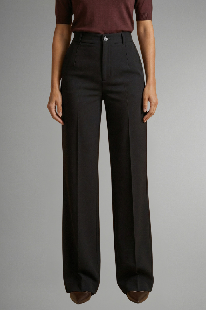 Women's High Waist Straight Leg Trousers - Pull-On Stretch