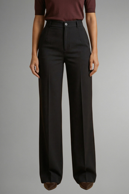 Women's High Waist Straight Leg Trousers - Pull-On Stretch