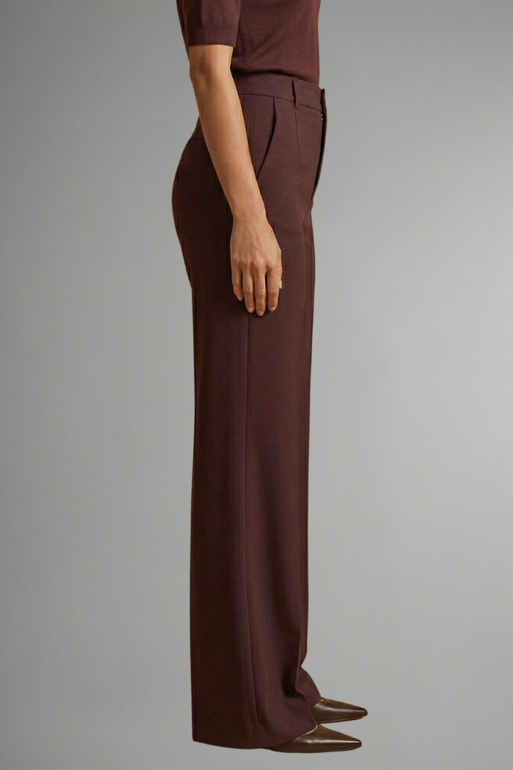 Women's High Waist Straight Leg Trousers - Pull-On Stretch