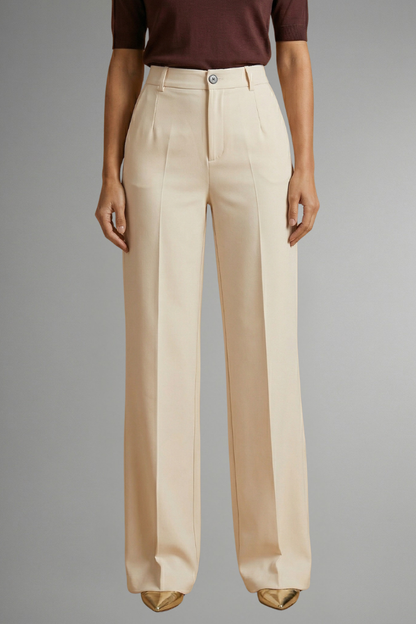 Women's High Waist Straight Leg Trousers - Pull-On Stretch