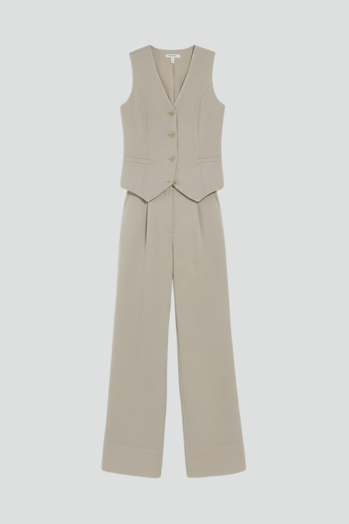 Women's Two Piece Outfit - V Neck Waistcoat Matching Set