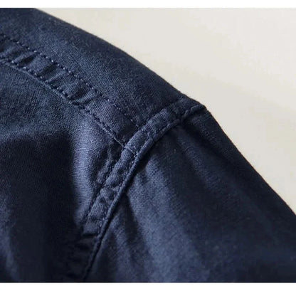 Men's Linen Mandarin Collar Shirt - Relaxed Long Sleeve Top
