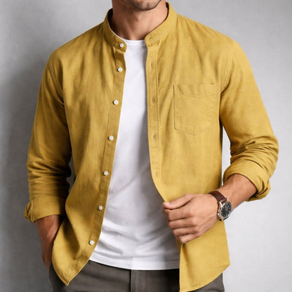 Men's Structured Linen Shirt - Long Sleeve Smart Casual Top