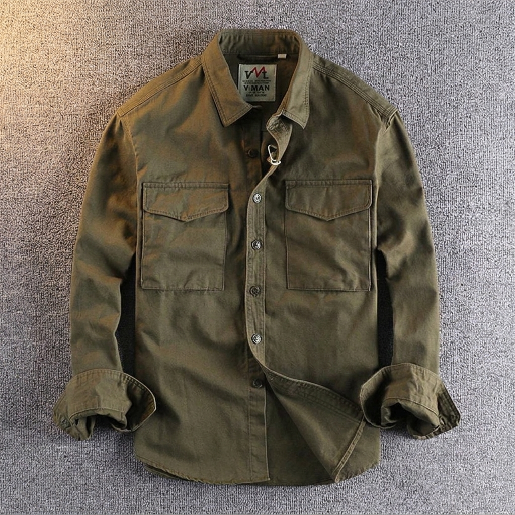 Men's Cargo Utility Shirt - Classic Cotton Pocket Shirt