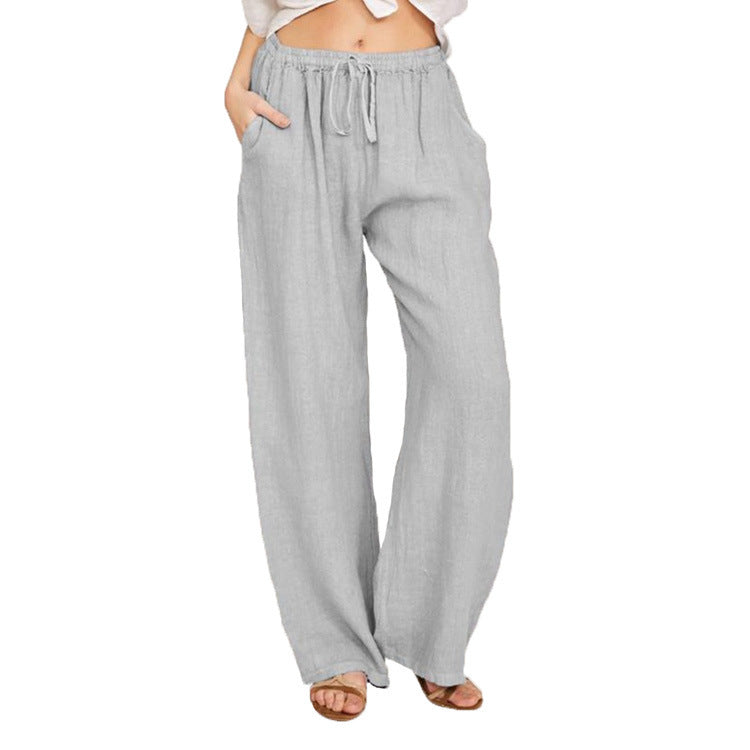 Women's Linen Blend Wide Leg Trousers - Relaxed Casual Pants
