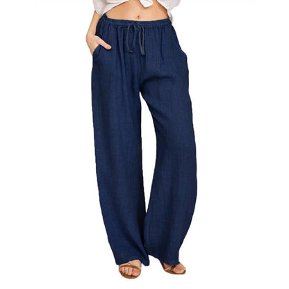 Women's Linen Blend Wide Leg Trousers - Relaxed Casual Pants