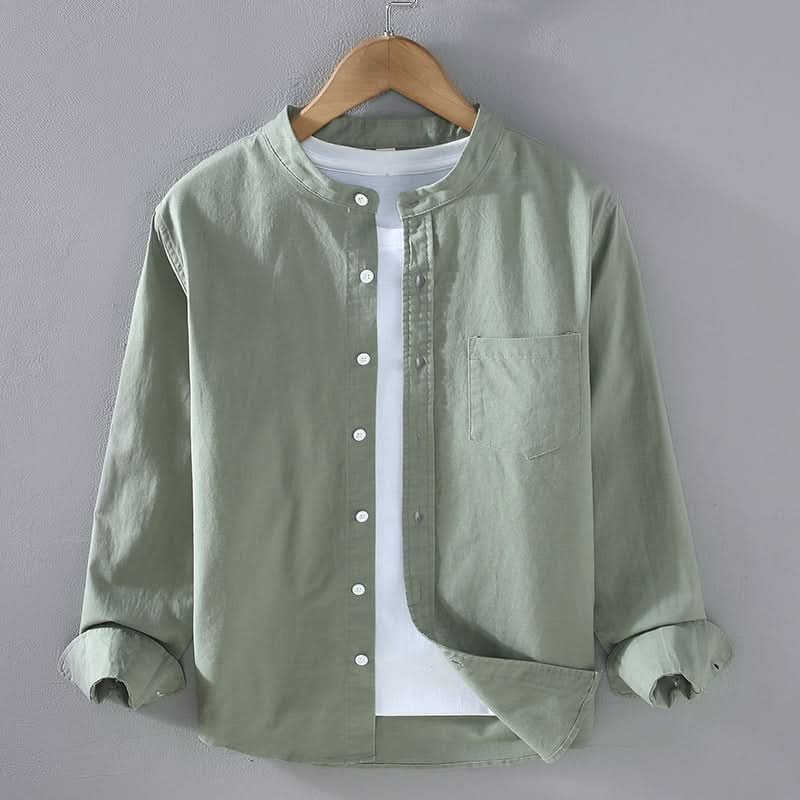 Men's Structured Linen Shirt - Long Sleeve Smart Casual Top