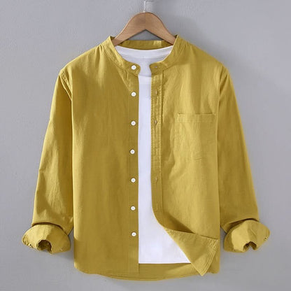 Men's Structured Linen Shirt - Long Sleeve Smart Casual Top