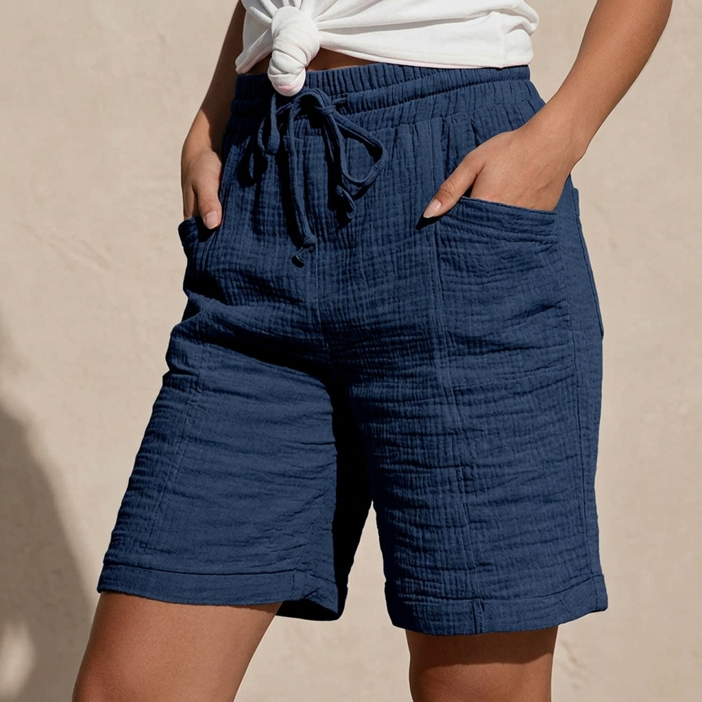 Women's Textured Bermuda Shorts - Adjustable Waist Shorts
