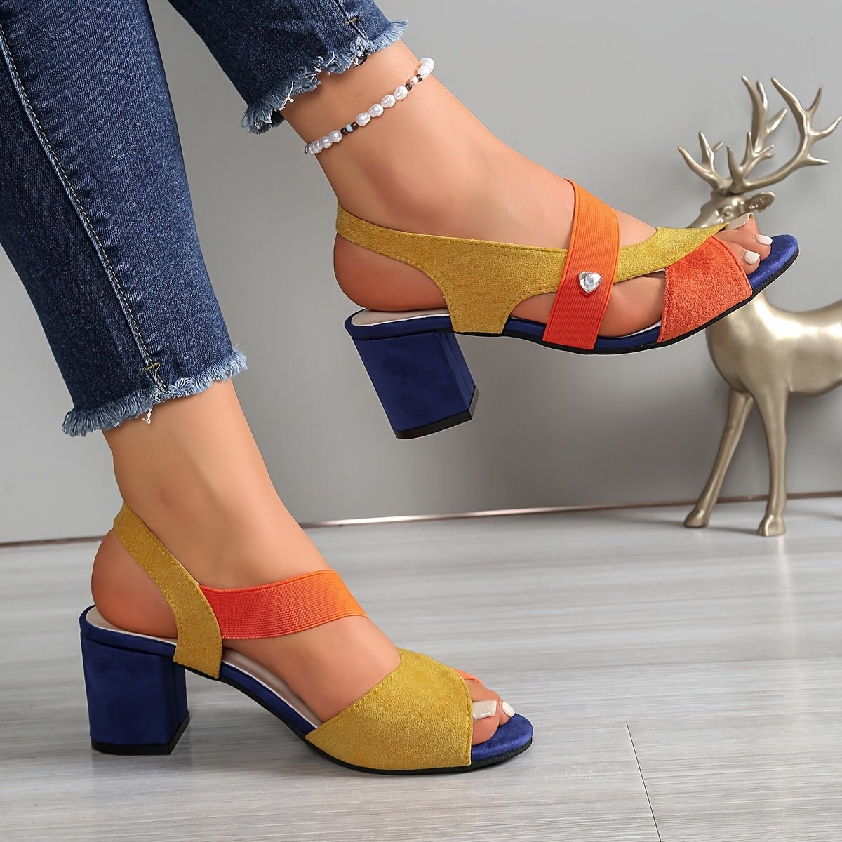 Women's Orthopedic Block Heels - Cushioned Open Toe Sandals