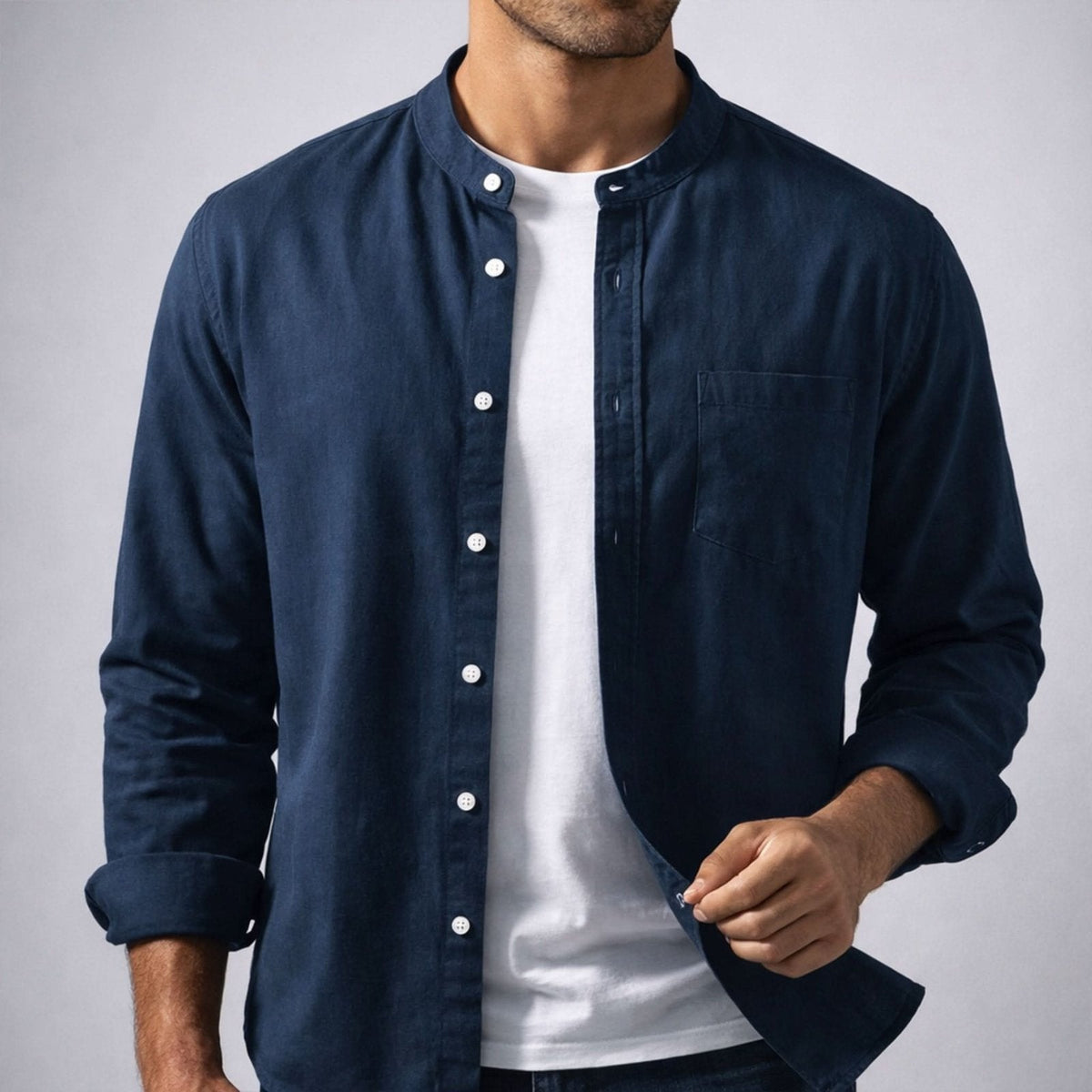 Men's Structured Linen Shirt - Long Sleeve Smart Casual Top