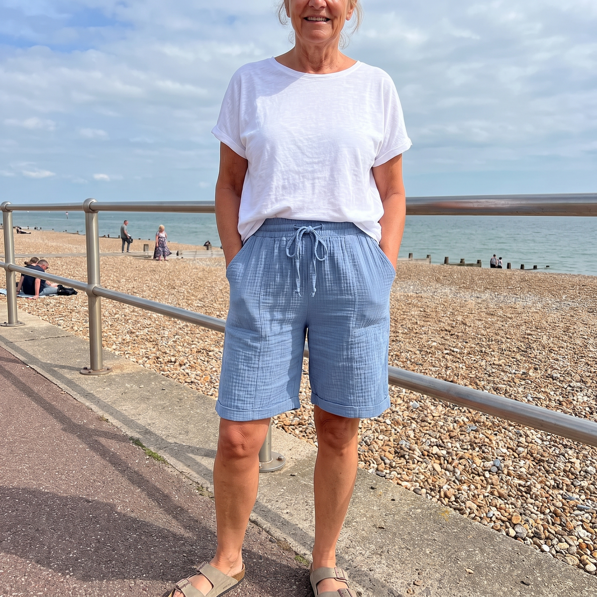 Women's Textured Bermuda Shorts - Adjustable Waist Shorts