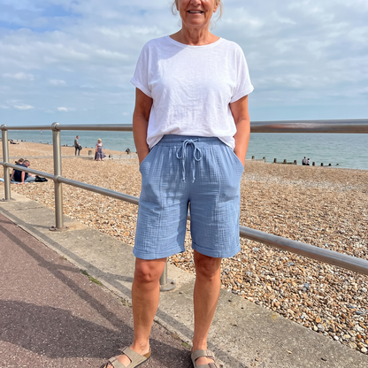Women's Textured Bermuda Shorts - Adjustable Waist Shorts