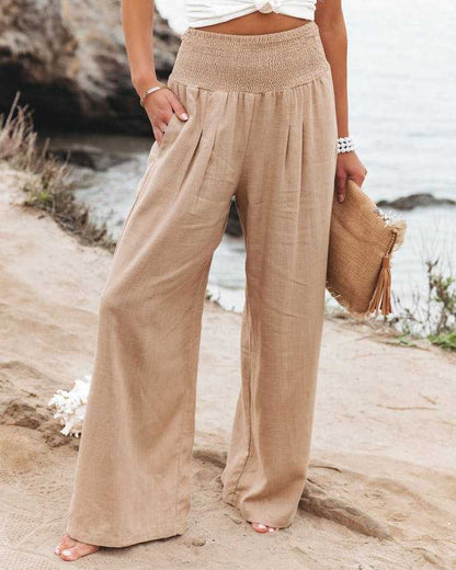 Women's Linen Wide Leg Beach Pants - Relaxed Summer Trousers