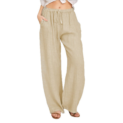 Women's Linen Blend Wide Leg Trousers - Relaxed Casual Pants