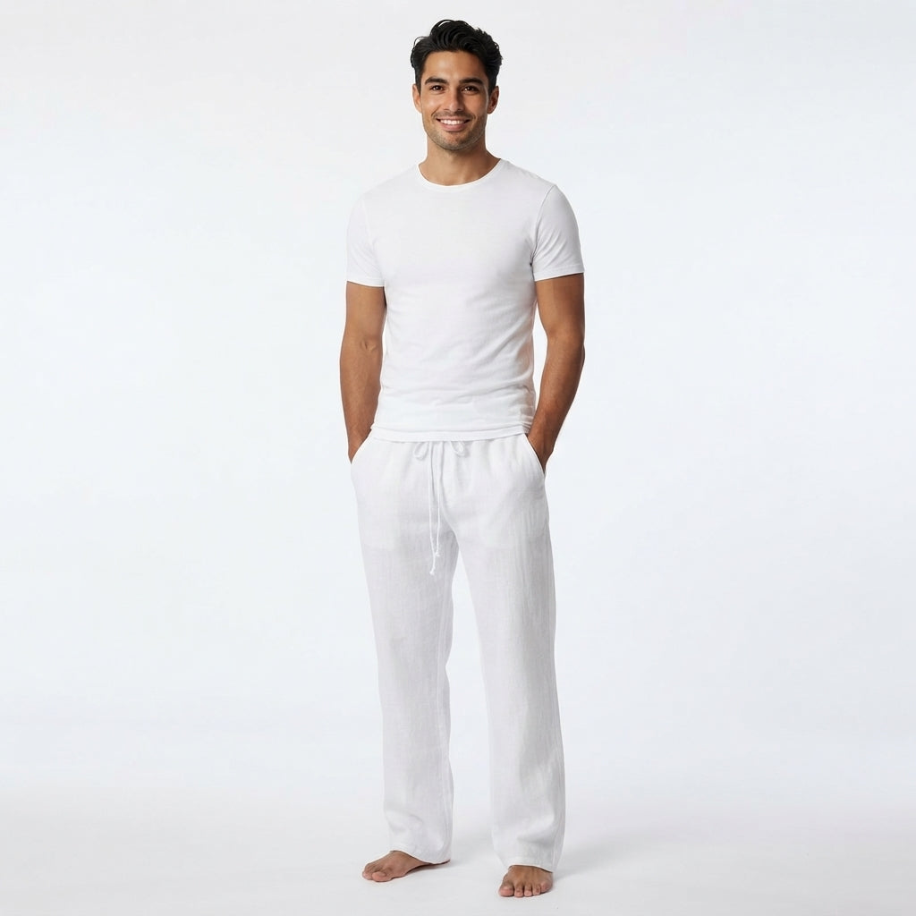 Men's Linen Trousers - Relaxed Fit Lightweight Summer Pants