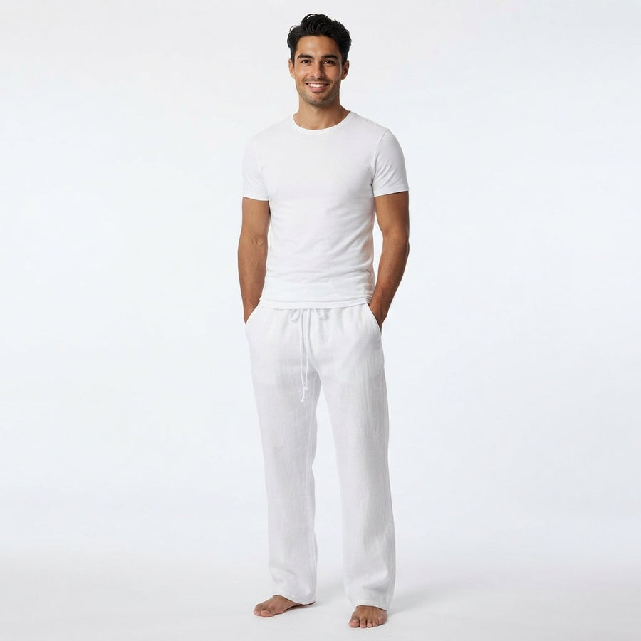 Men's Linen Trousers - Relaxed Fit Lightweight Summer Pants
