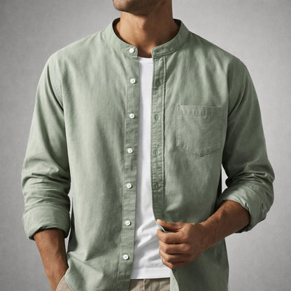 Men's Structured Linen Shirt - Long Sleeve Smart Casual Top
