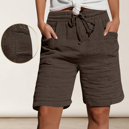 Women's Textured Bermuda Shorts - Adjustable Waist Shorts