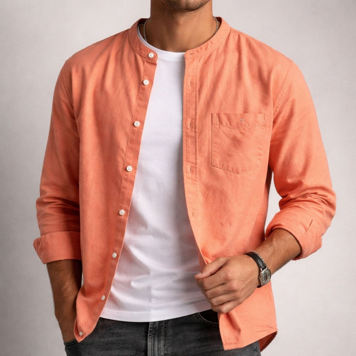 Men's Structured Linen Shirt - Long Sleeve Smart Casual Top