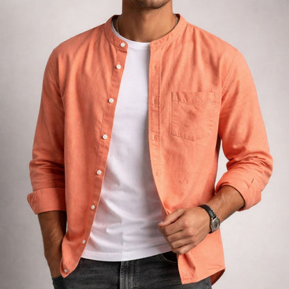 Men's Structured Linen Shirt - Long Sleeve Smart Casual Top