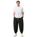 Men's Cotton Linen Cropped Pants - Loose Drawstring Trousers