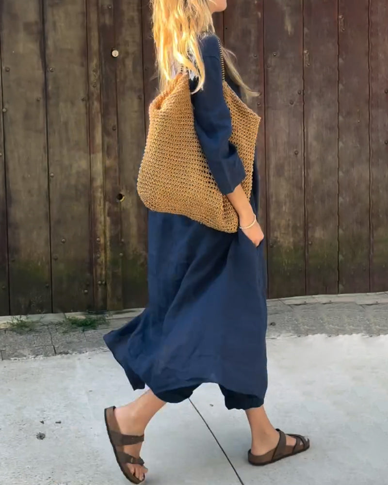 Women's Linen Two Piece Set - Relaxed Top and Pants Outfit