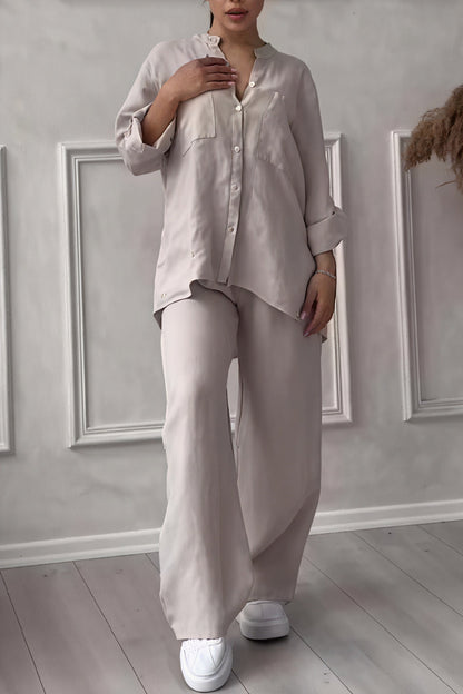 Women's Linen Look Wide Leg Two Piece Set - Summer Co-Ord