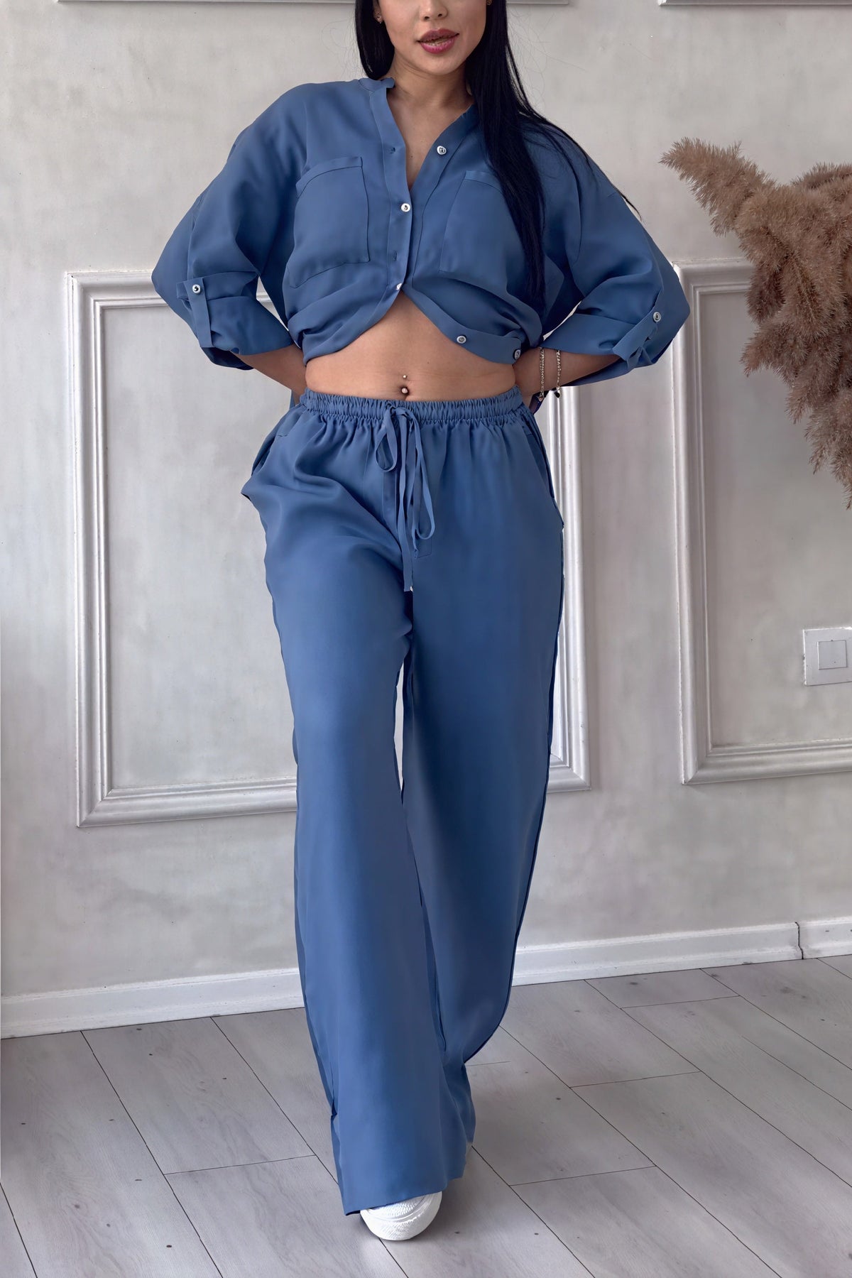 Women's Linen Look Wide Leg Two Piece Set - Summer Co-Ord