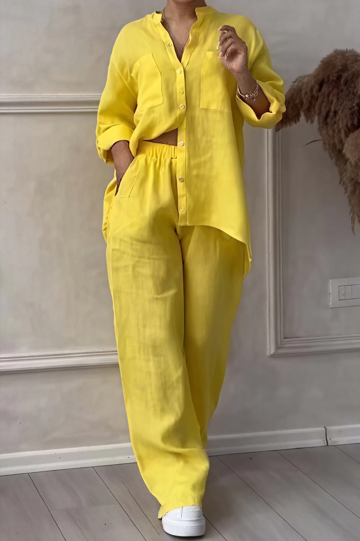 Women's Linen Look Wide Leg Two Piece Set - Summer Co-Ord