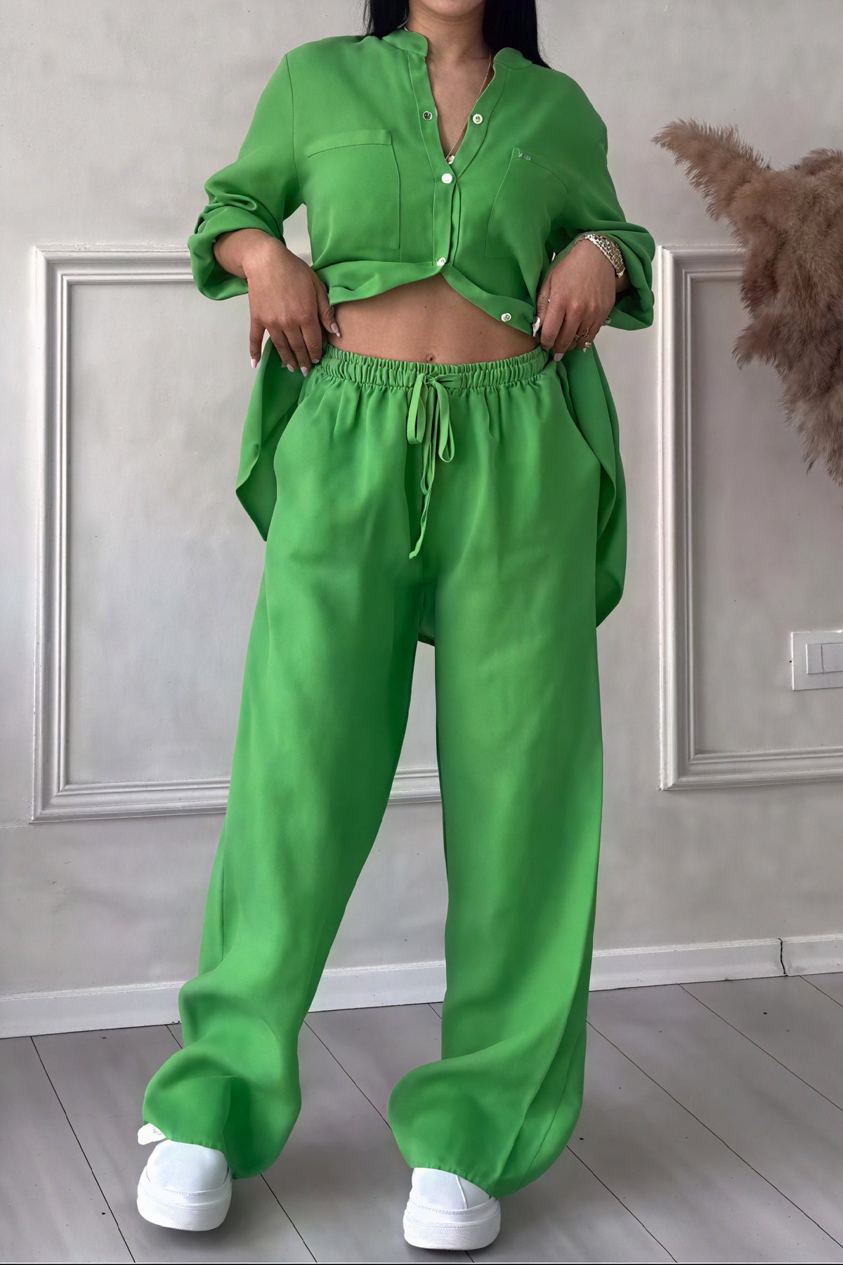 Women's Linen Look Wide Leg Two Piece Set - Summer Co-Ord