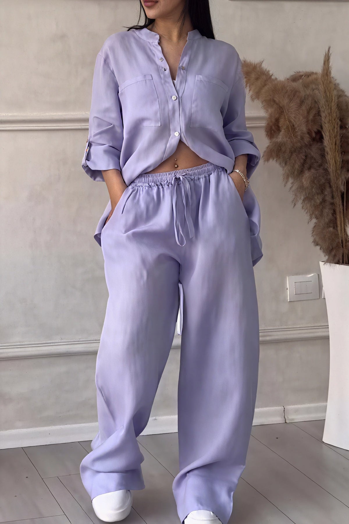 Women's Linen Look Wide Leg Two Piece Set - Summer Co-Ord