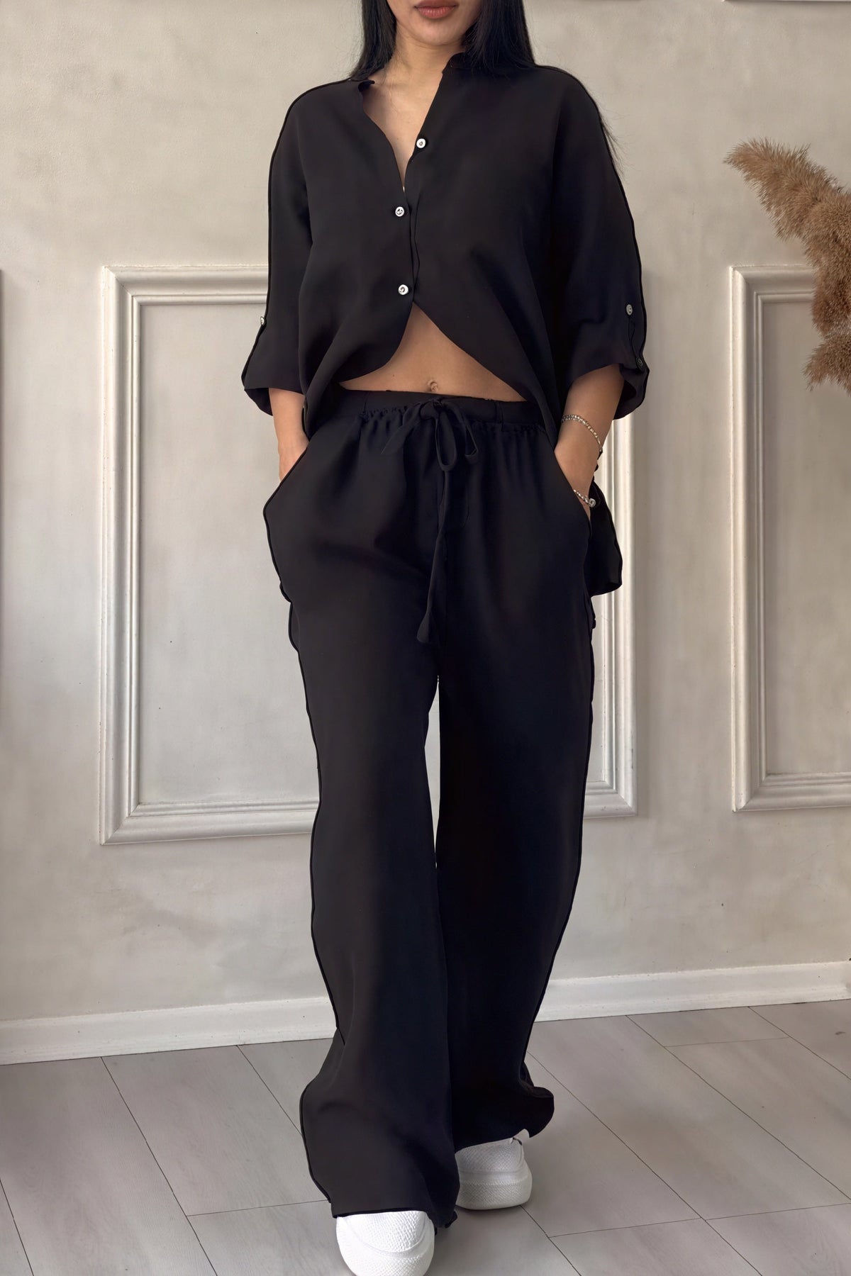 Women's Linen Look Wide Leg Two Piece Set - Summer Co-Ord