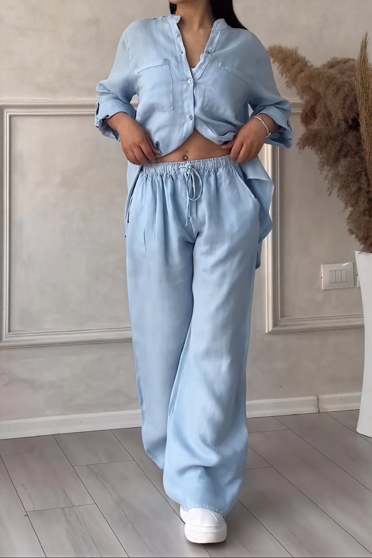 Women's Linen Look Wide Leg Two Piece Set - Summer Co-Ord