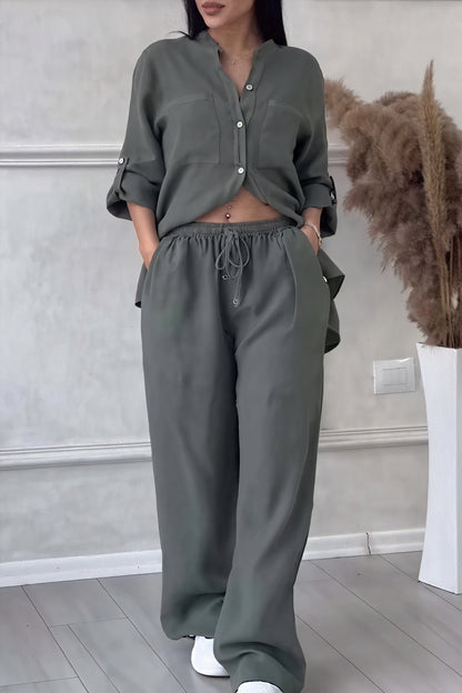 Women's Linen Look Wide Leg Two Piece Set - Summer Co-Ord