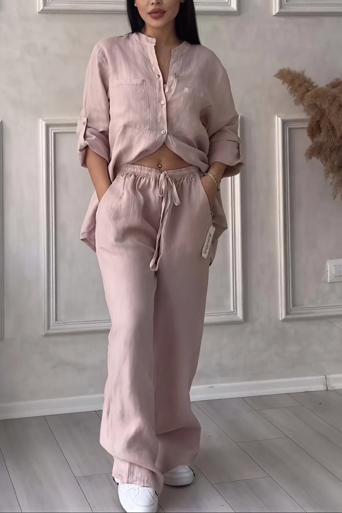 Women's Linen Look Wide Leg Two Piece Set - Summer Co-Ord