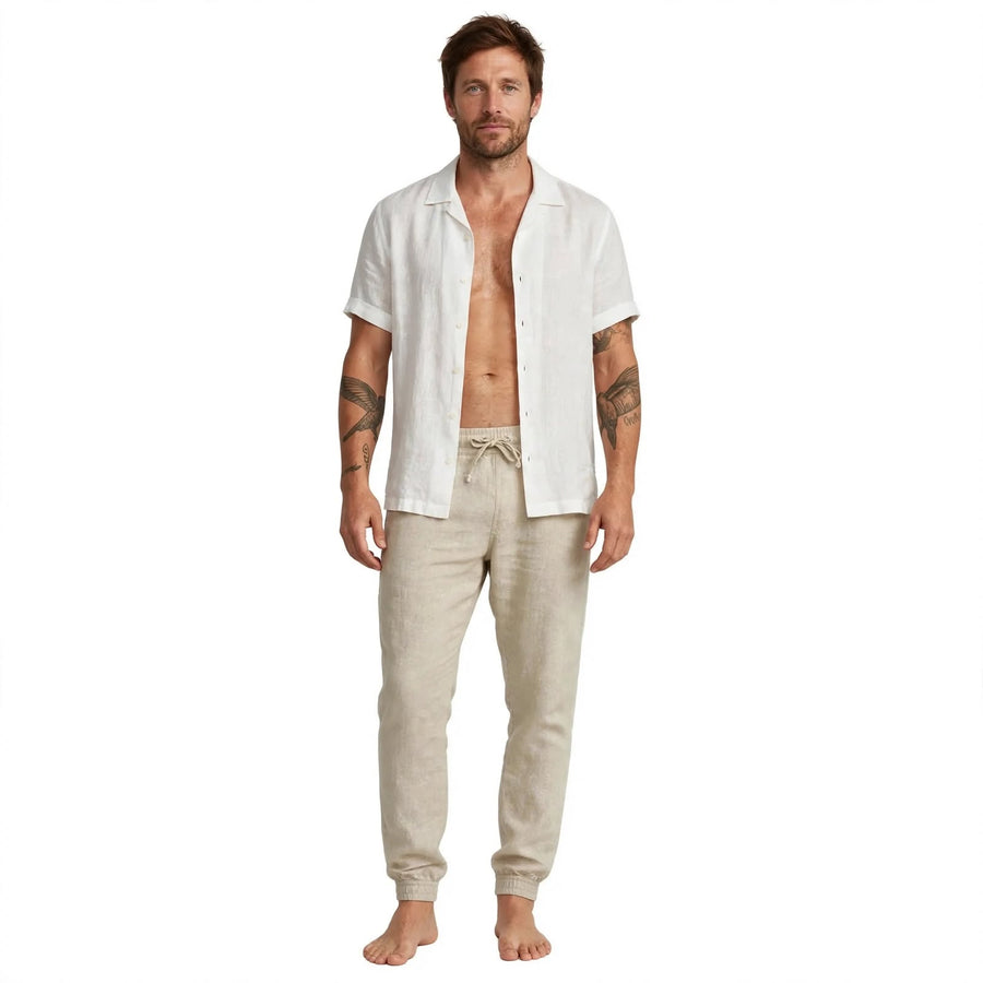Men's Linen Look Drawstring Trousers - Relaxed Summer Pants
