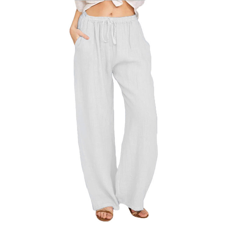 Women's Linen Blend Wide Leg Trousers - Relaxed Casual Pants